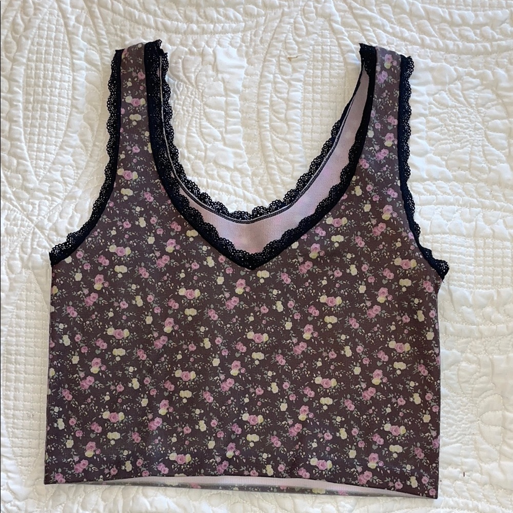 Floral Lace Trim Tank Top